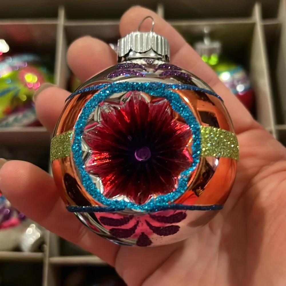Christopher Radko Shiny Brite indent & ball large glass Christmas ornaments